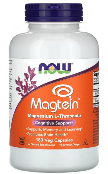 Magtein Magnesium L-Threonate, 180 Veg Capsules Now foods