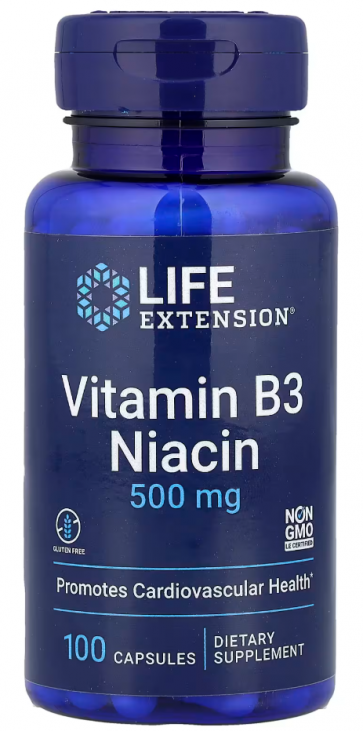 Vitamin B3 Niacin 500 mg, 100 capsules Life Extension