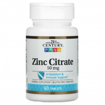 Zinc Citrate, 50 mg, 60 Tablets 21st Century