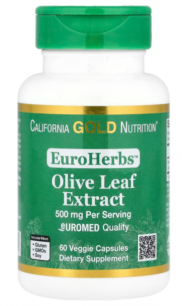 EuroHerbs, Olive Leaf Extract, Euromed Quality, 500 mg, 60 Veggie Capsules California Gold Nutrition