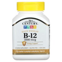 B-12, Cherry, 5,000 mcg, 110 Sublingual Tablets 21st Century